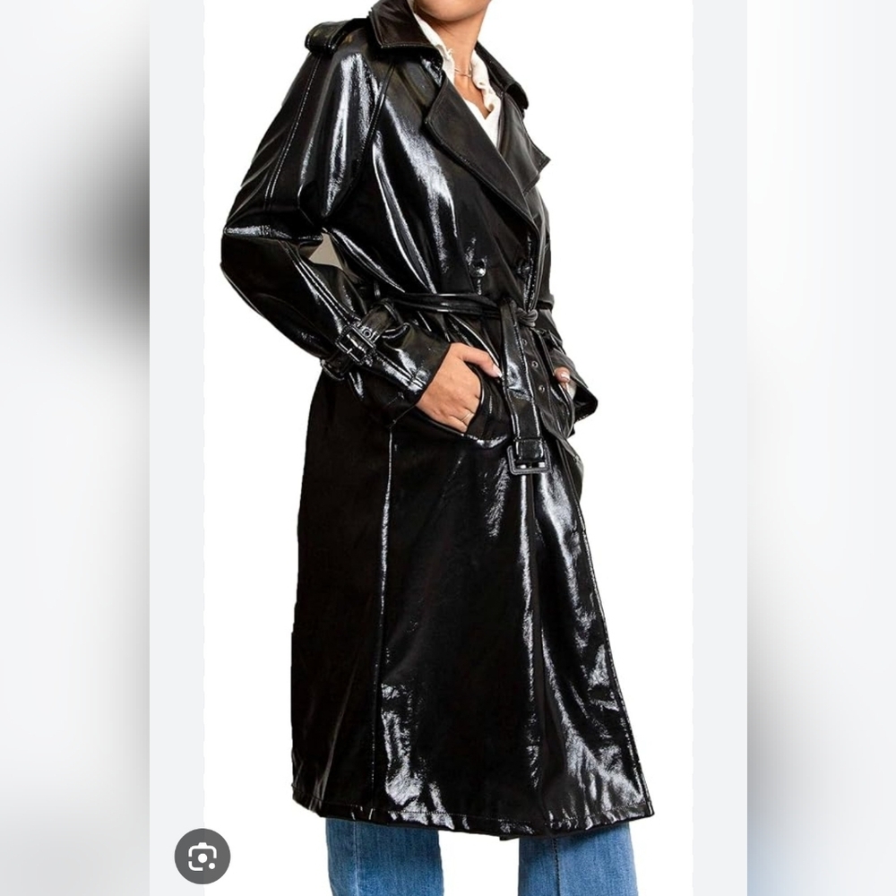Express Black Shiny Trench Coat